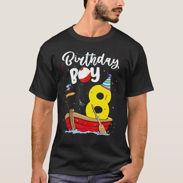 Fisherman 8th Birthday Boy Fishing 8 Year Old Them T-Shirt (Front)