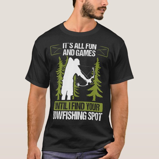 Fisherman Airboat Bowfishing Spots Funny Bowfisher T-Shirt (Front)