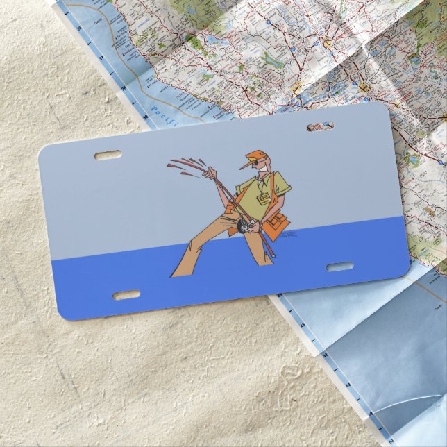 Fisherman aluminum car license plate (In Situ)