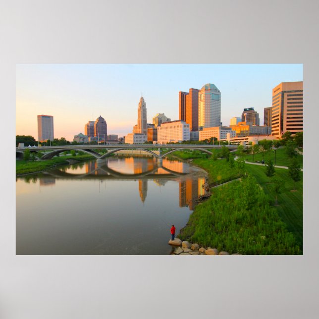 Fisherman and Columbus Skyline, Ohio Poster (Front)