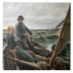 Fisherman and Daughter at Sea (by Albert Edelfelt) Ceramic Tile