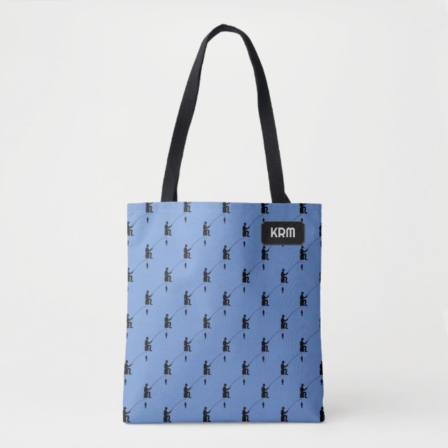 Fisherman and Fish on Line with own intials / name Tote Bag (Front)