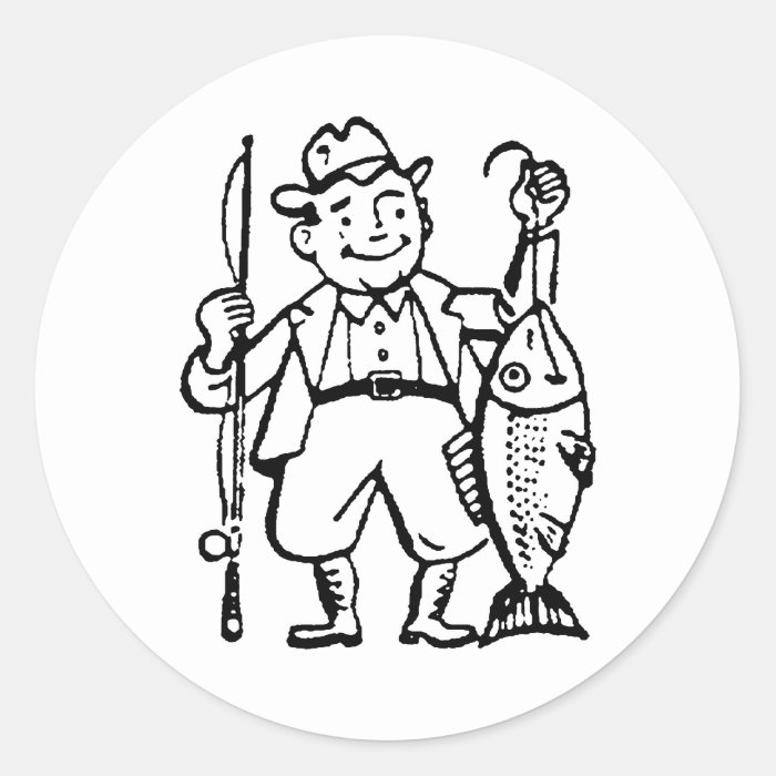 Fisherman and His Catch Round Stickers