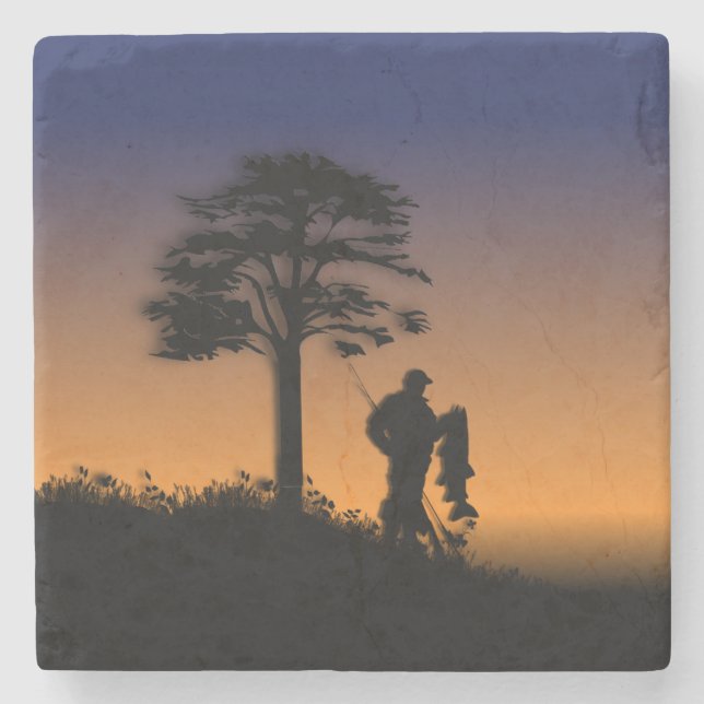 Fisherman at Dusk Stone Coaster (Front)