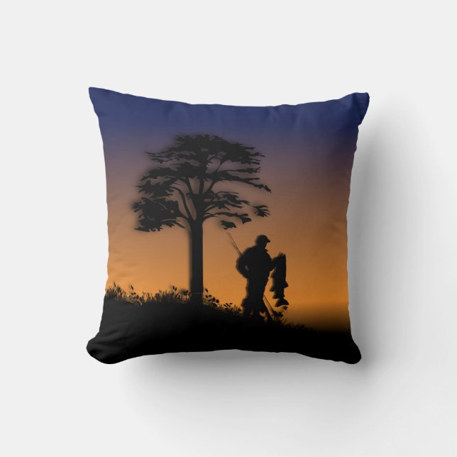 Fisherman at Dusk Throw Pillow (Front)