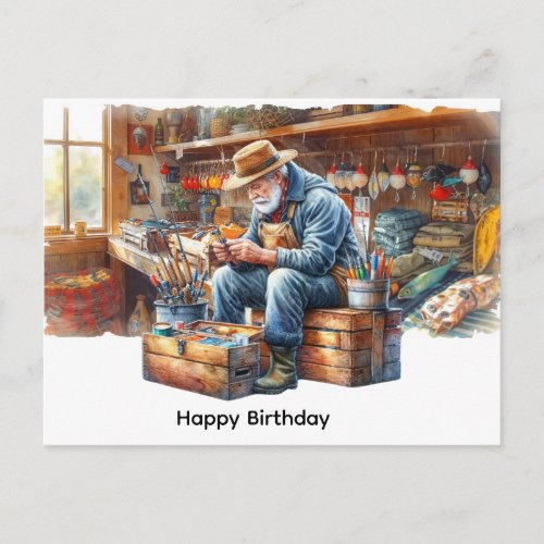 Fisherman at fishing shop happy birthday 