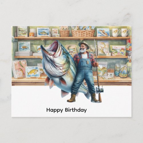 Fisherman at fishing shop happy birthday 