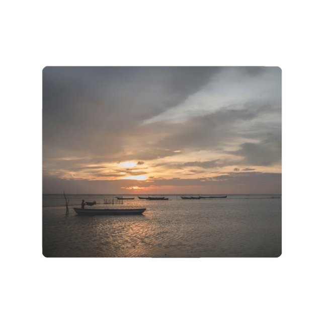 Fisherman at Sunset at the Beach Metal Print (Front)