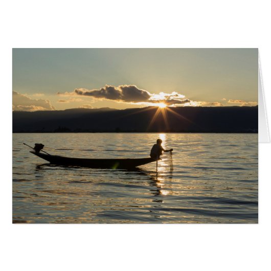 Fisherman At Sunset Cards (Front Horizontal)