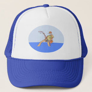 Fisherman blue and white oval foam trucker hat
