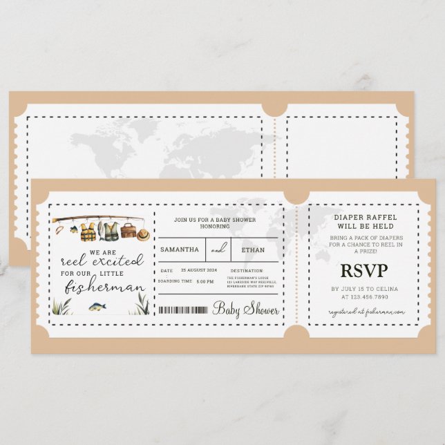 Fisherman Boarding Pass Boy Travel Baby Shower  Invitation (Front/Back)