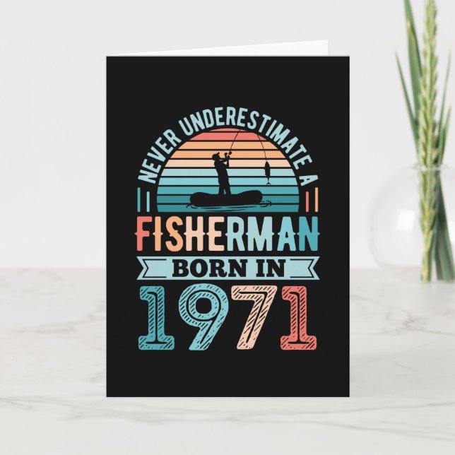 Fisherman born 1971 Fishing 50th Birthday Gift Card (Front)
