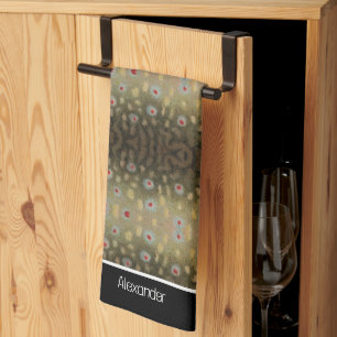 Fisherman Brook Trout Fish Olive Black White Rust Kitchen Towel