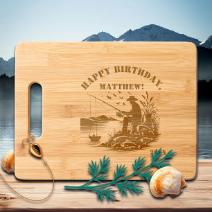 Fisherman by the Lake Birthday Engraved Cutting Board