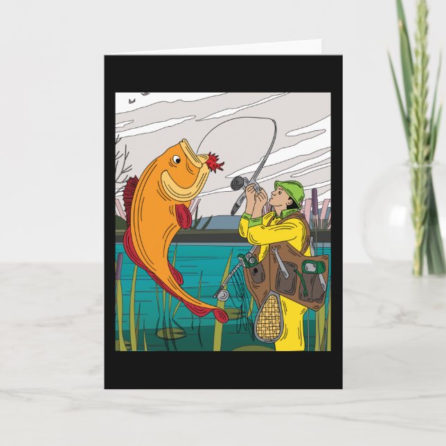 Fisherman Catches Big Fish Card (Front)