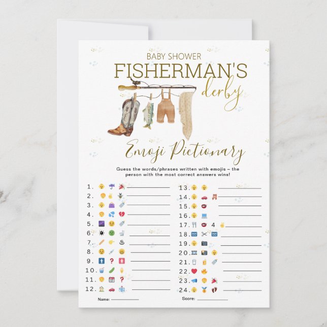 Fisherman Derby Baby Shower Emoji Pictionary Game (Front)