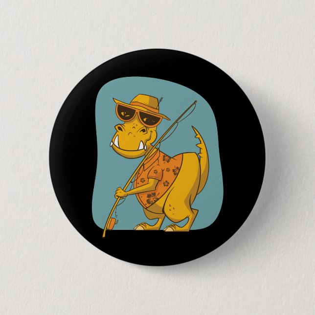 Fisherman Dinosaur  Button (Front)