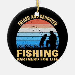 Fisherman Father and Daughter Fishing Partners Ceramic Ornament