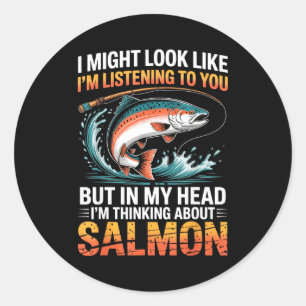 Fisherman Fish Angler Thinking About Salmon Fishin Classic Round Sticker