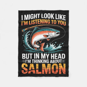 Fisherman Fish Angler Thinking About Salmon Fishin Fleece Blanket