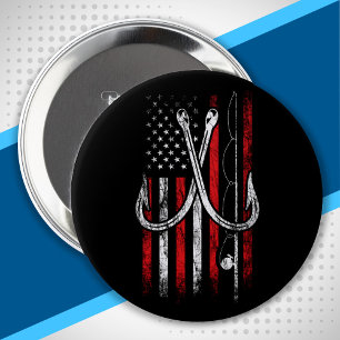 Fisherman - Fishing - American Flag - Fishing Button