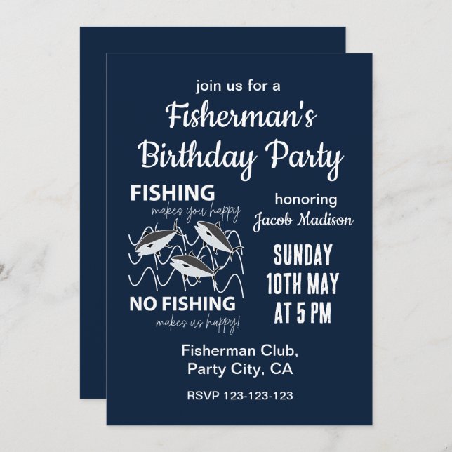 Fisherman Fishing Birthday Party Invitation (Front/Back)