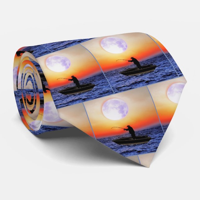 Fisherman Fishing Boat Sunset Water Neck Tie (Rolled)