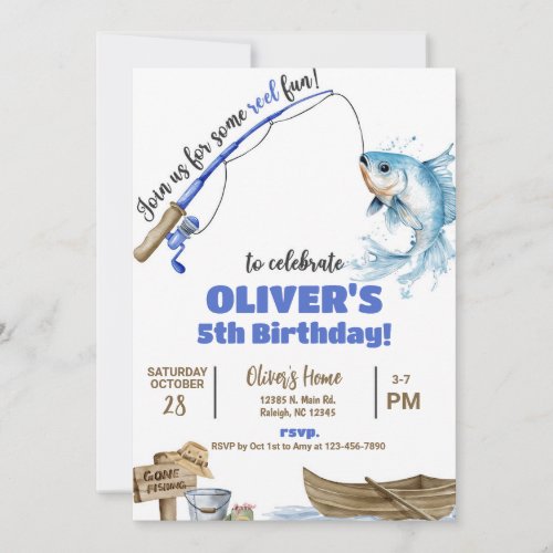 Fisherman / fishing boy reel fun birthday invite.