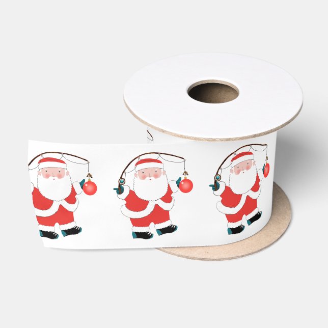Fisherman Fishing Christmas Satin Ribbon (Spool)