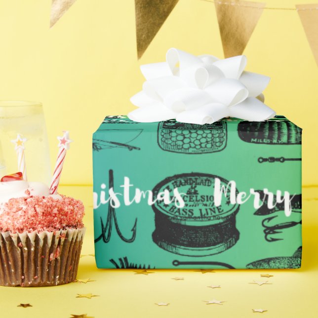 Fisherman Fishing Christmas Wrapping Paper, Fish Paper (Birthday Party)