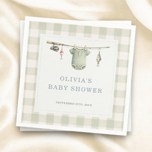 Fisherman Fishing Gingham Baby Shower Party Napkins