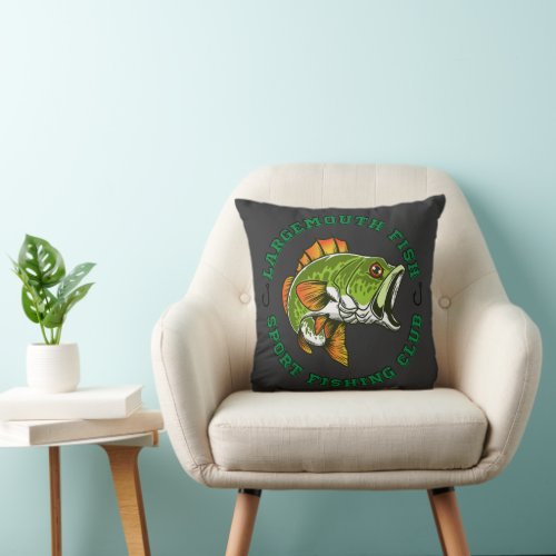 Fisherman Fishing Large Mouth Bass   Throw Pillow