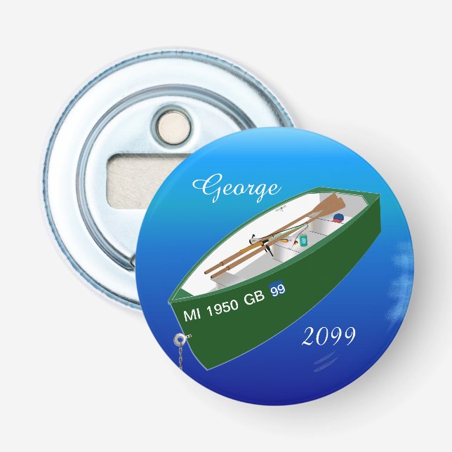 Fisherman Fishing Row Boat Rod Magnetic Button Bottle Opener (Front)