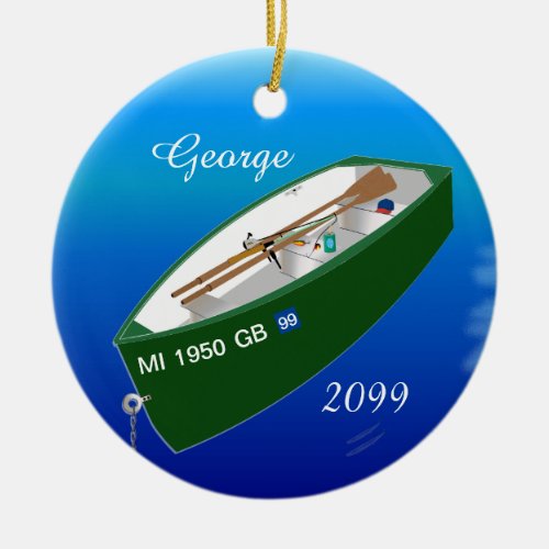 Fisherman Fishing Row Boat Rod Personalized Ceramic Ornament