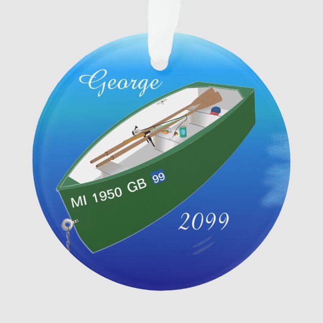 Fisherman Fishing Row Boat Rod Personalized Ornament (Front)