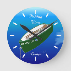 Fisherman Fishing Row Boat Rod Personalized Wall Round Clock