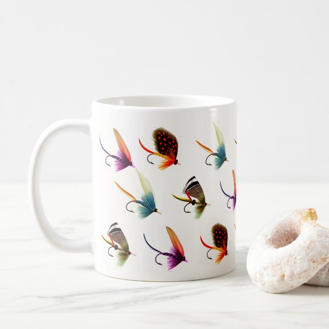 Fisherman Fly Fishing Flies  Coffee Mug (With Donut)