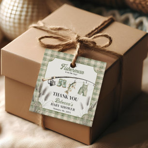Fisherman Gingham Clothesline Fishing Baby Shower Favor Tags