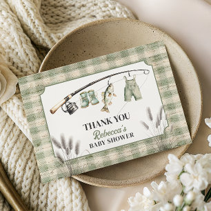 Fisherman Gingham Clothesline Fishing Baby Shower Thank You Card
