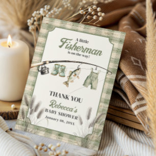 Fisherman Gingham Clothesline Fishing Baby Shower Thank You Card