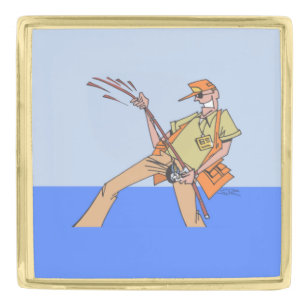 Fisherman gold large square lapel pin