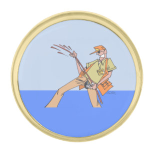 Fisherman gold round lapel pin