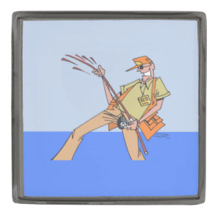 Fisherman gunmetal large square lapel pin