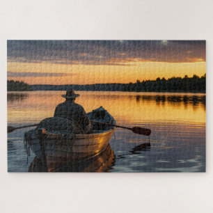 Fisherman in a wooden rowboat jigsaw puzzle