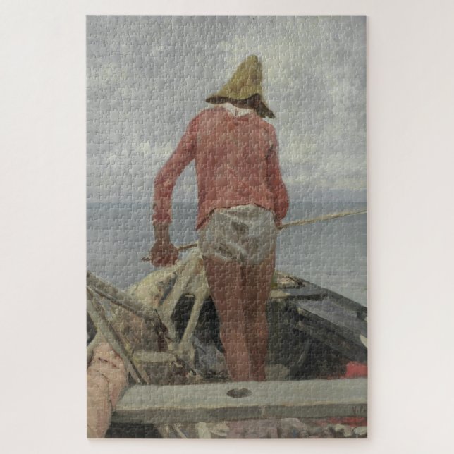 Fisherman in His Boat (by Vincenzo Caprile) Jigsaw Puzzle (Vertical)