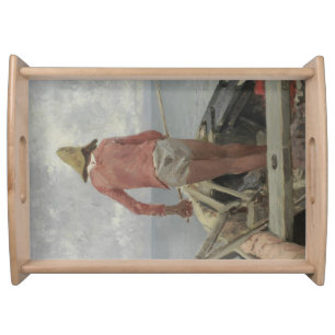 Fisherman in His Boat (by Vincenzo Caprile) Serving Tray