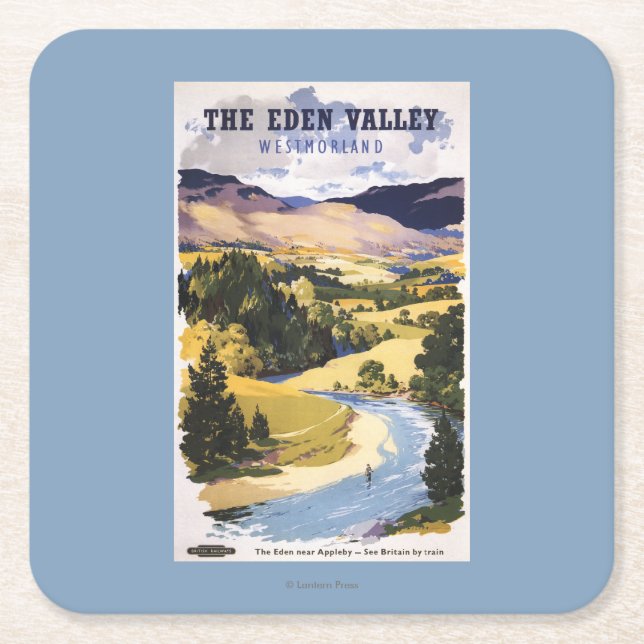 Fisherman in the Eden Valley Square Paper Coaster (Front)