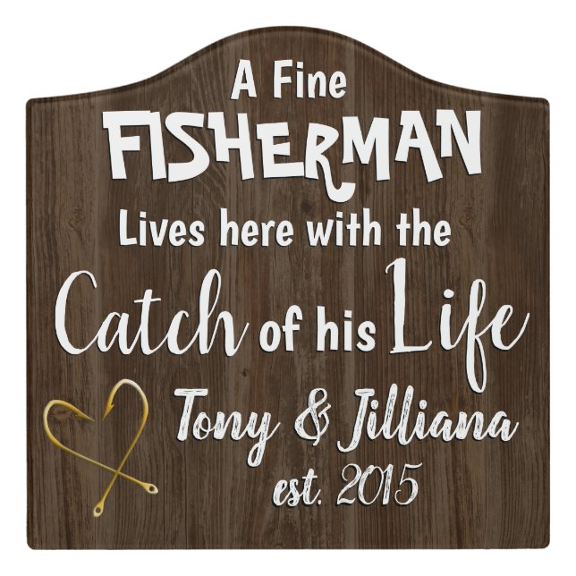 Fisherman Lives Here  Funny Fishing Door Sign (Large Crest Front)