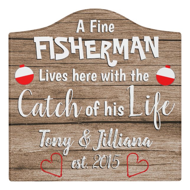Fisherman Lives Here  Funny Fishing Door Sign (Large Crest Front)