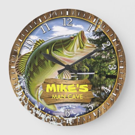 Fisherman Man Cave Bass Lure Personalizable Clock